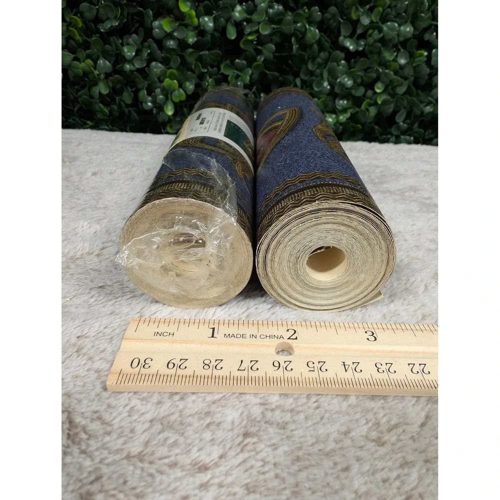 Vtg Tailored Elegance Mander Blue Gold Shield Wallpaper Border 2 Rolls 310120